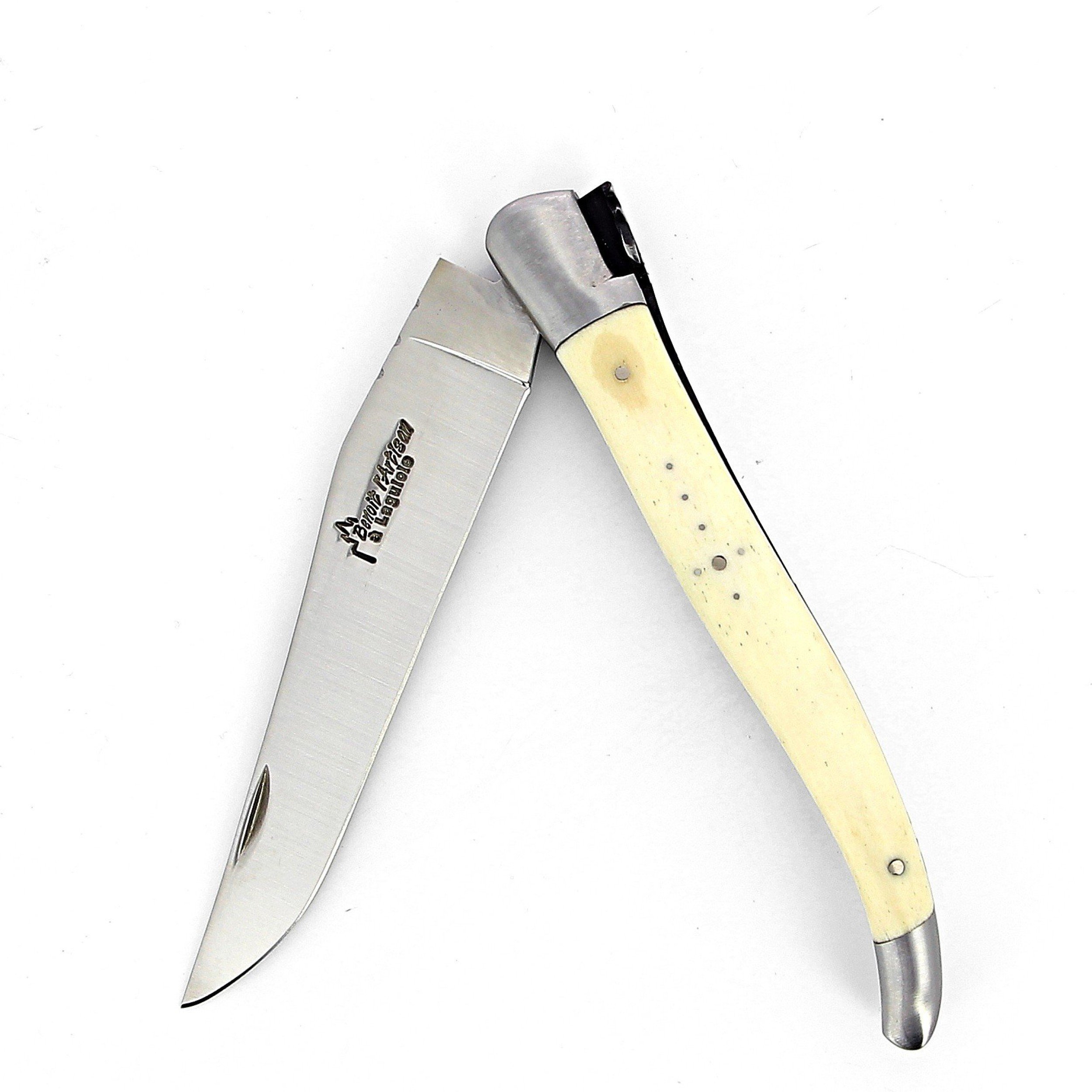 Laguiole pliant 13cm, manche en os, mitres inox brossées