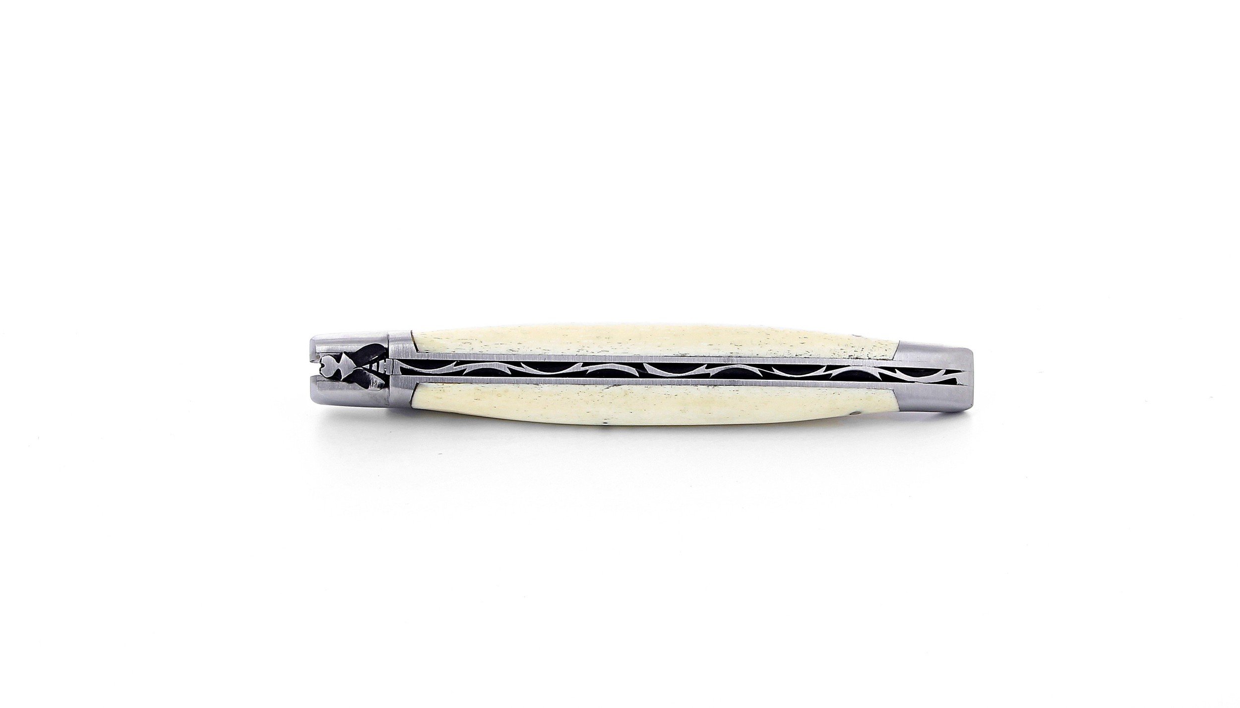 Laguiole pliant 13cm, manche en os, mitres inox brossées