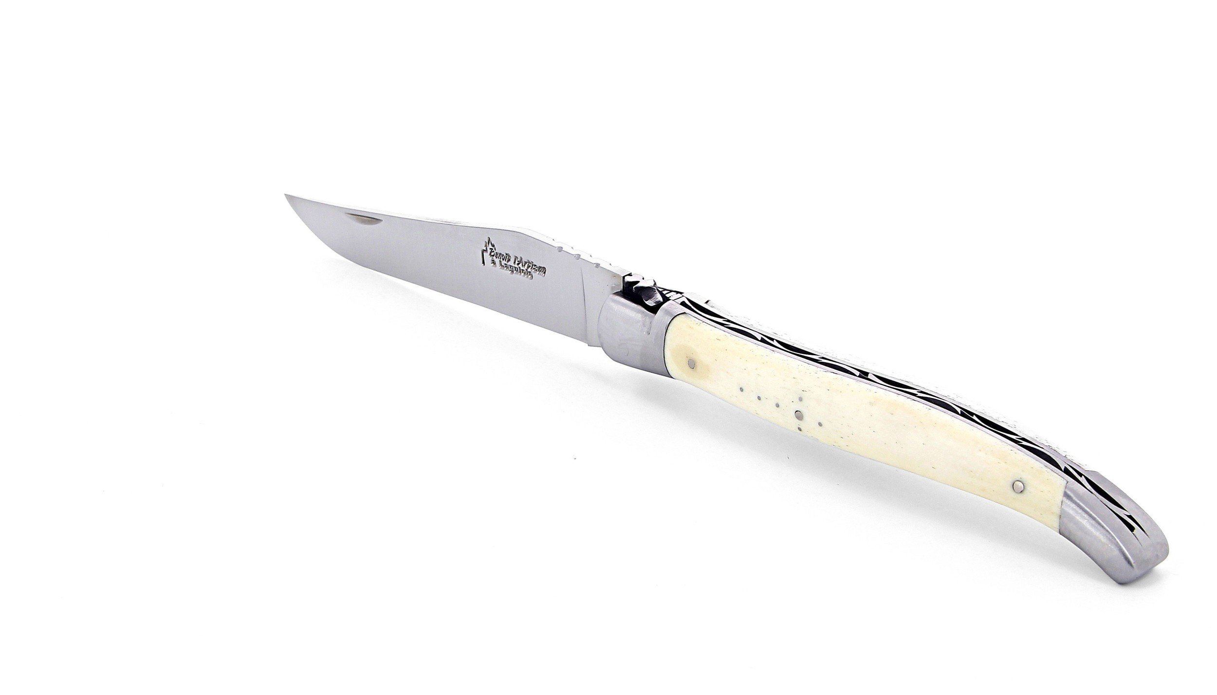 Laguiole pliant 13cm, manche en os, mitres inox brossées