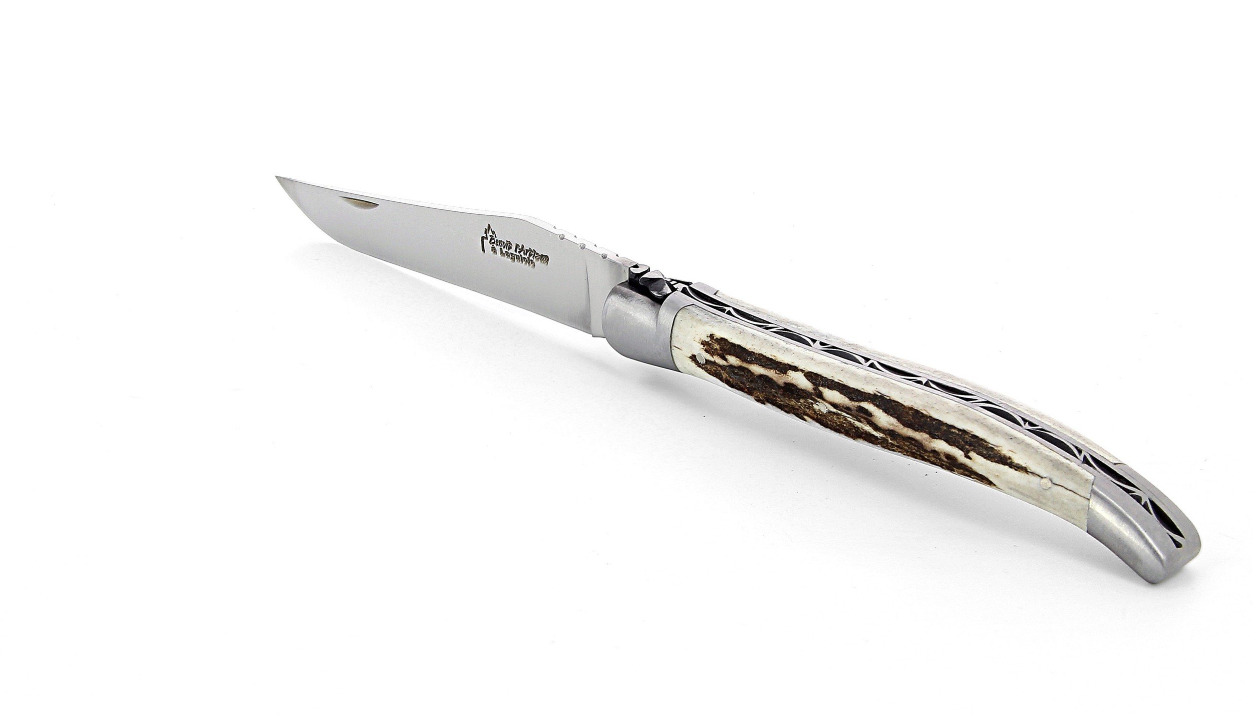 Laguiole pliant 13cm, manche en bois de cerf, mitres inox brossées