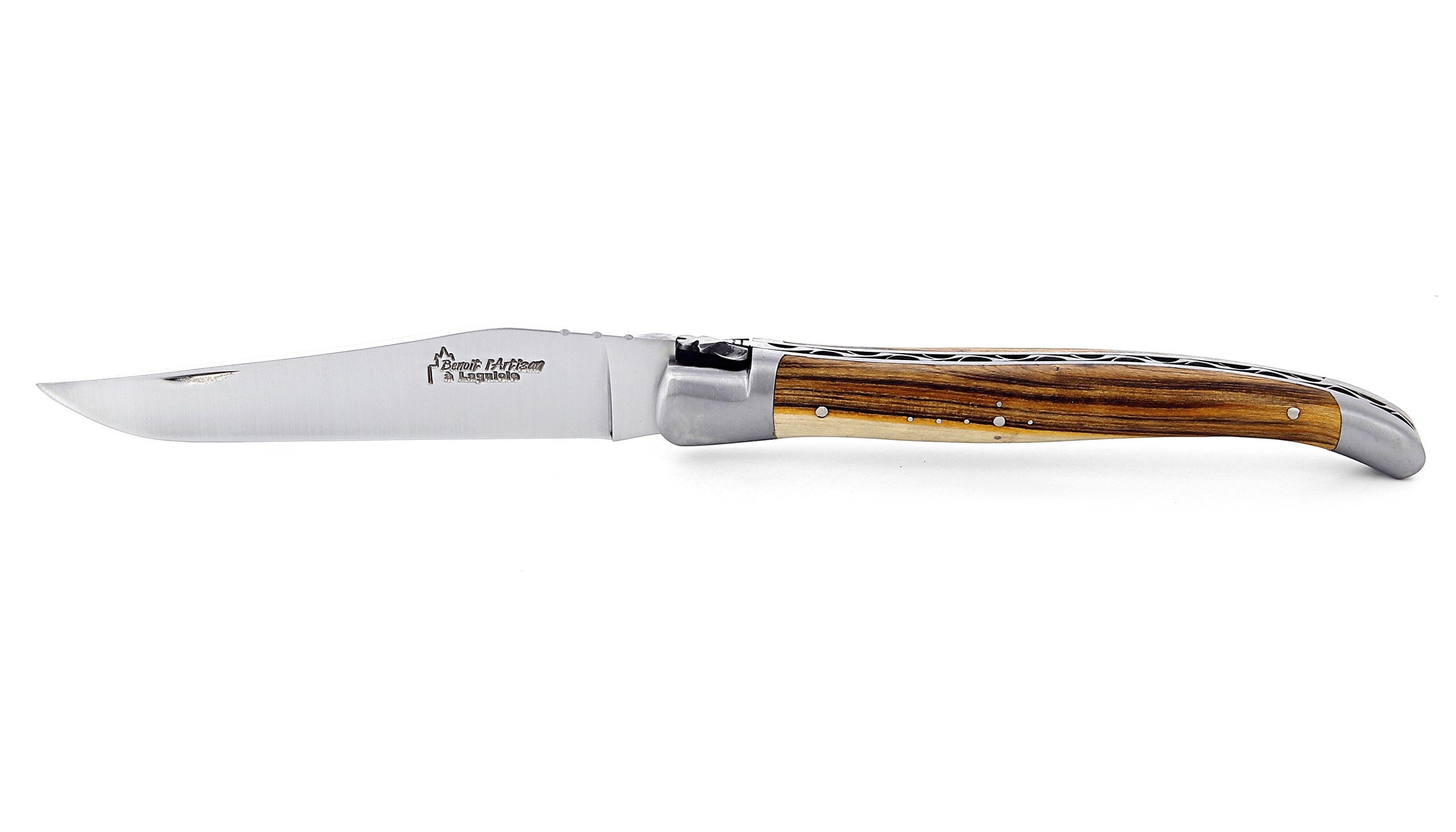 Laguiole pliant 13cm, manche en pistachier, mitres inox brossées