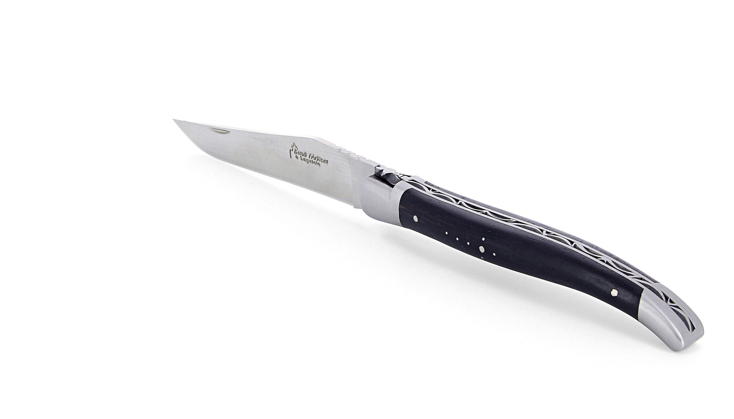 Laguiole pliant 13cm, manche en ébène, mitres inox brossées