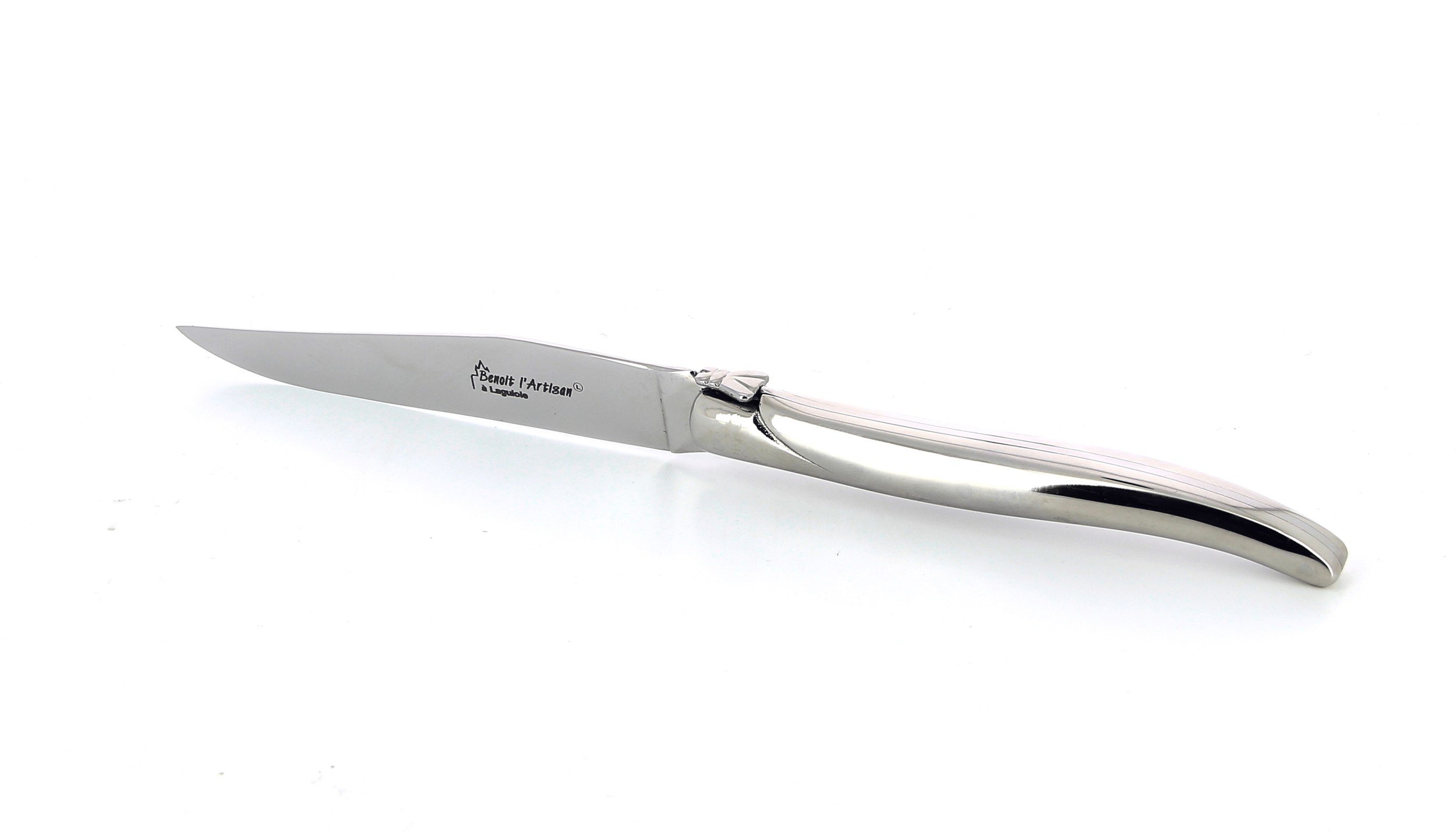 Coffret de 6 couteaux de table Laguiole, plein manche en inox poli