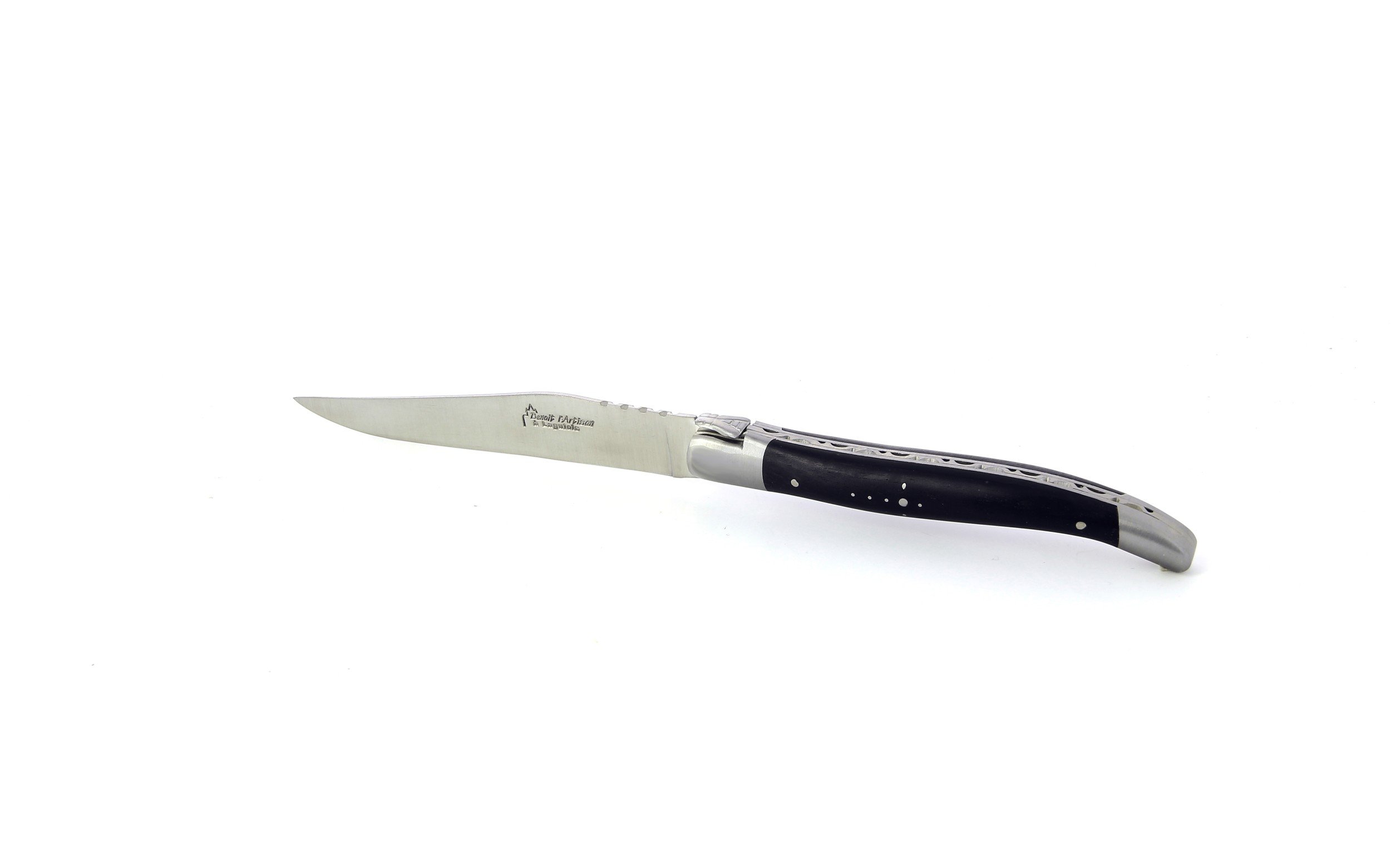 Coffret de 6 couteaux de table Laguiole, manche en ébène, mitres inox brossées