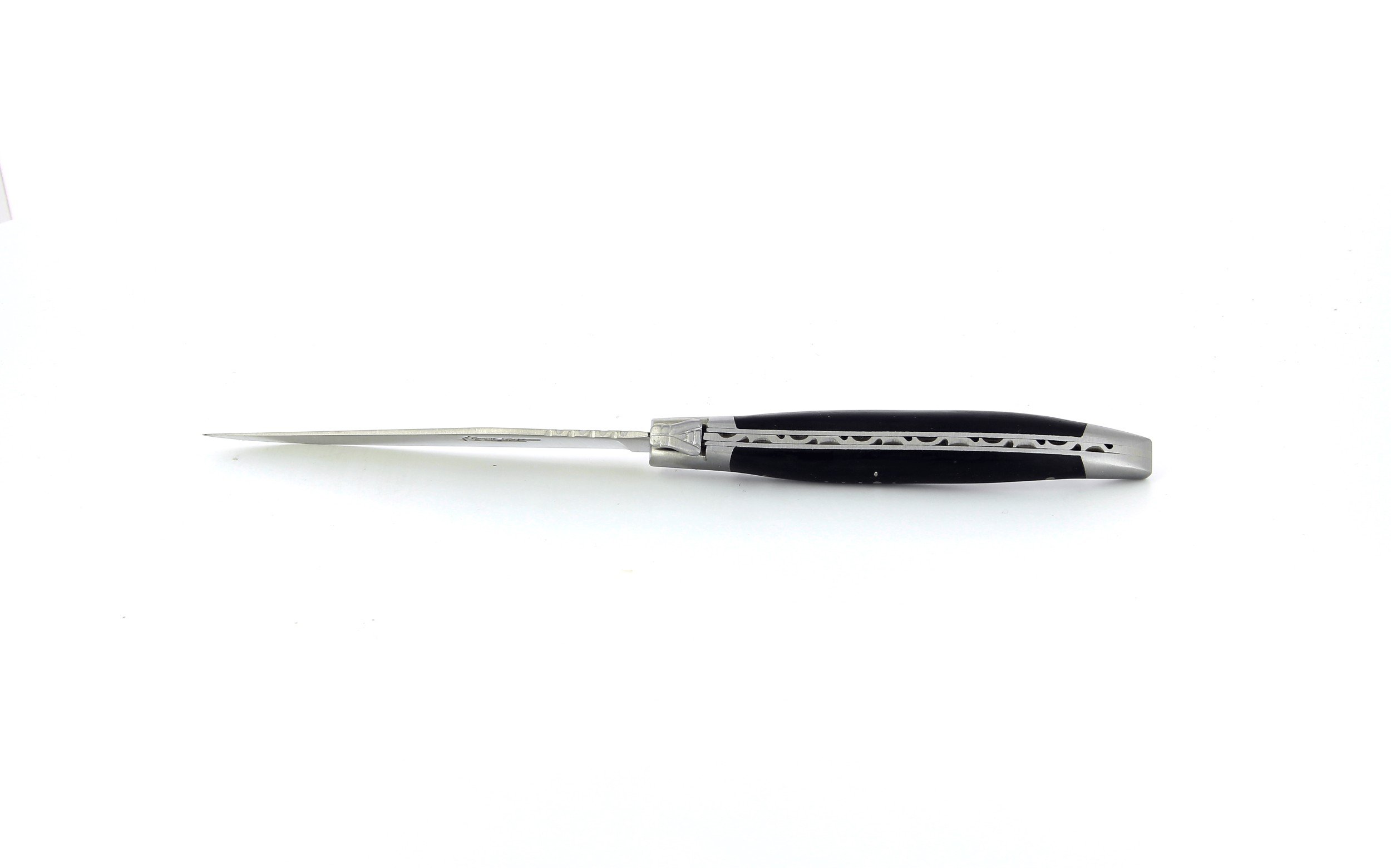 Coffret de 6 couteaux de table Laguiole, manche en ébène, mitres inox brossées