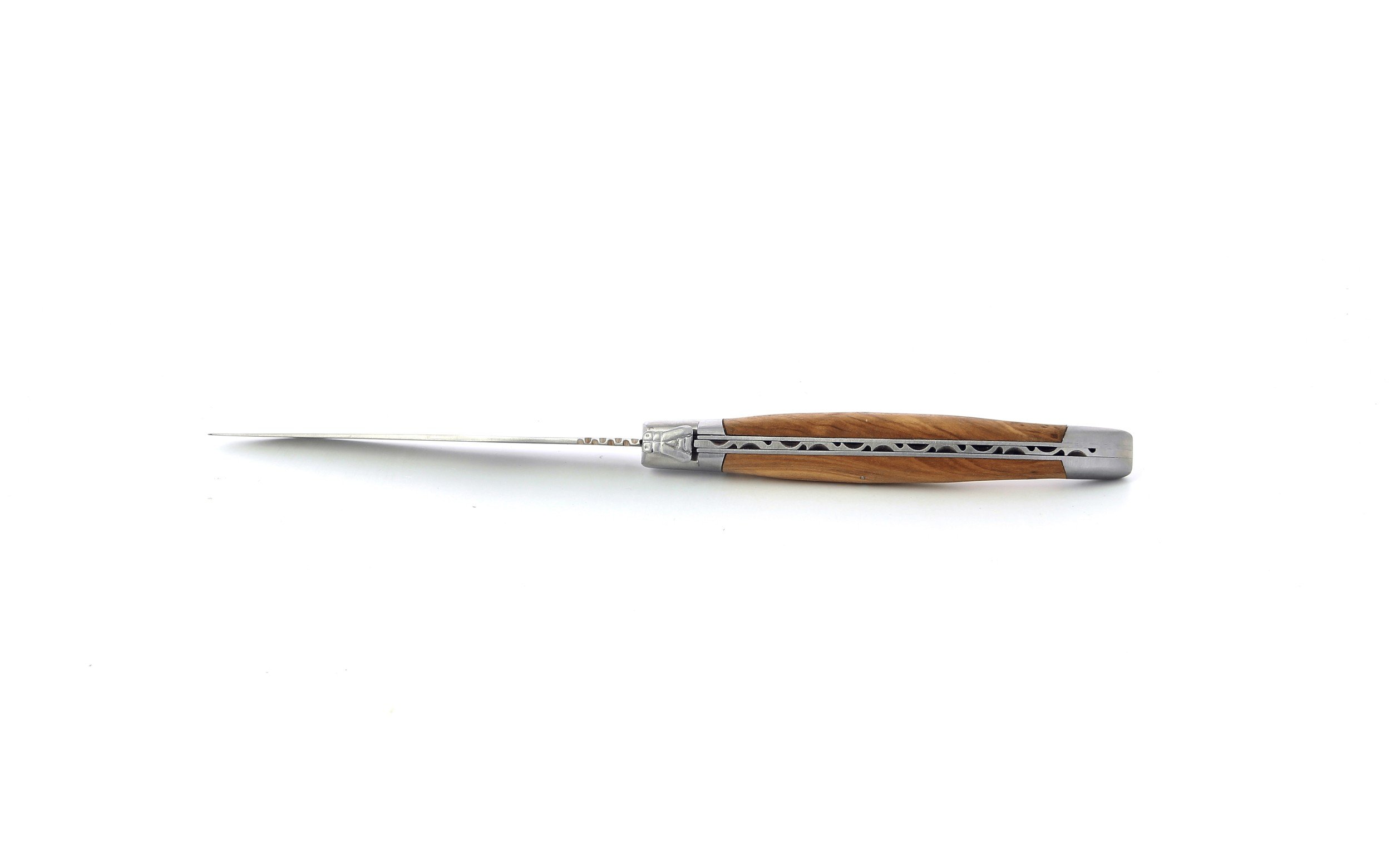 Coffret de 6 couteaux de table Laguiole, manche en olivier, mitres inox brossées