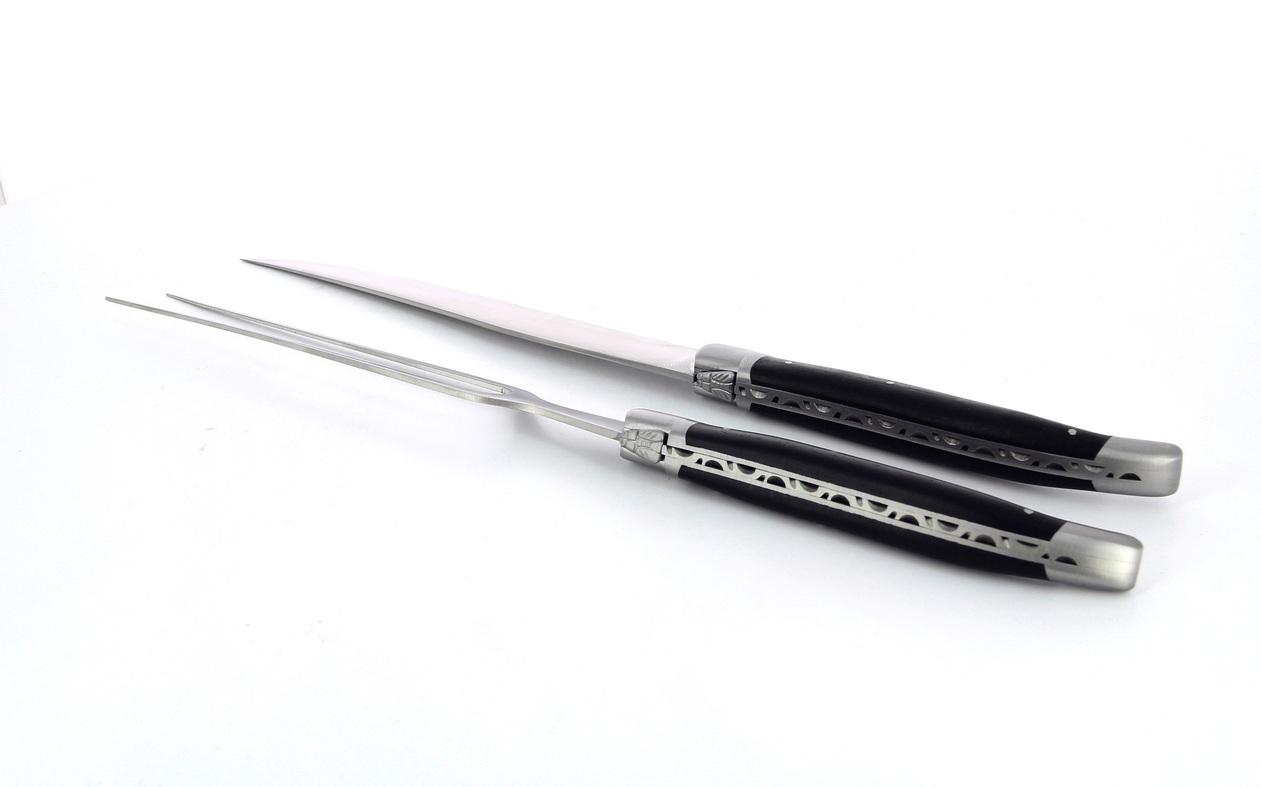 Service à découper Laguiole, manche en ébène, mitres inox brossées