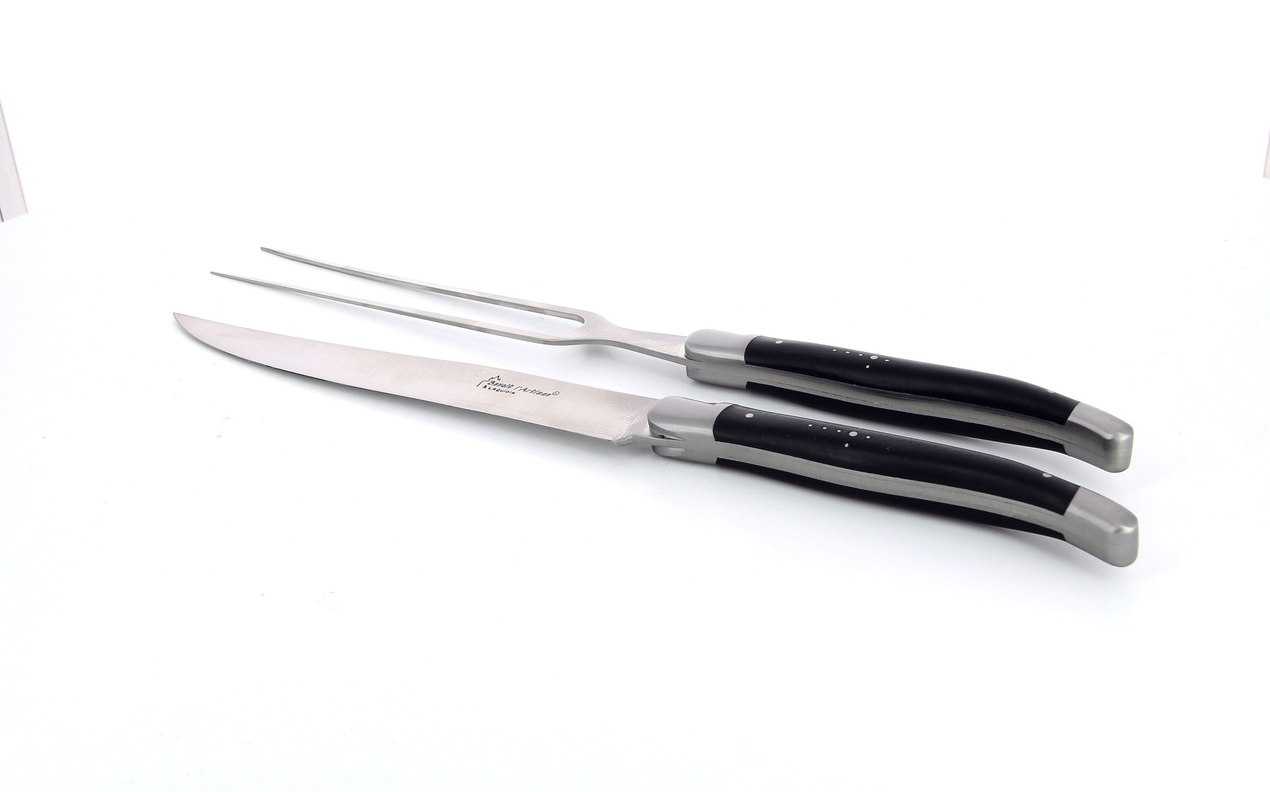 Service à découper Laguiole, manche en ébène, mitres inox brossées