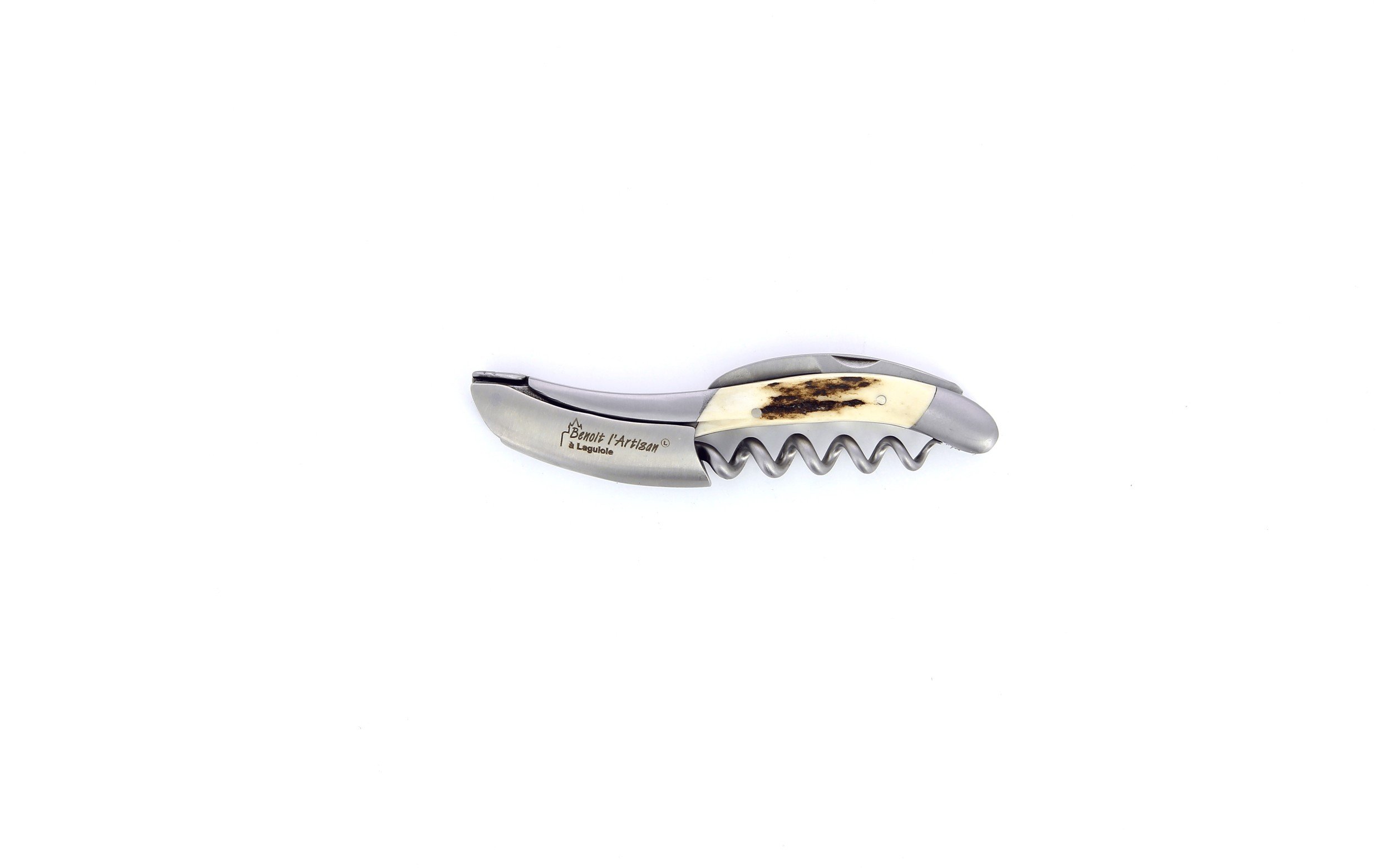 Sommelier Laguiole, manche en bois de cerf, mitres inox brossées