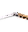 Laguiole Tribal pliant 12 cm, platines guillochées, manche en olivier, mitres inox brossées