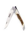 Laguiole Tribal pliant 12 cm, platines lisses, manche en bois de cerf, mitres inox brossées