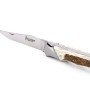 Laguiole Tribal pliant 12 cm, platines lisses, manche en bois de cerf, mitres inox brossées