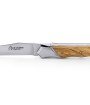 Laguiole Tribal pliant 12 cm, platines lisses, manche en olivier, mitres inox brossées