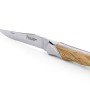 Laguiole Tribal pliant 12 cm, platines lisses, manche en olivier, mitres inox brossées