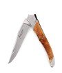 Laguiole Tribal pliant 12 cm, platines lisses, manche en genévrier, mitres inox brossées