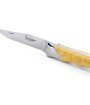 Laguiole Tribal pliant 12 cm, platines lisses, manche en buis, mitres inox brossées