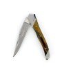 Laguiole Tribal pliant 10 cm, platines lisses, manche en corne de vache Aubrac, mitres inox brossées