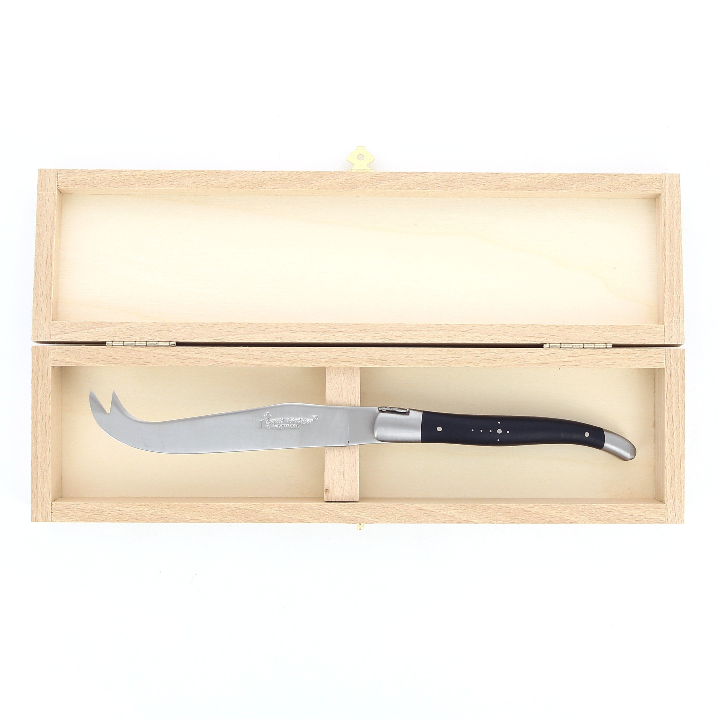 Couteau à fromage Laguiole, manche en ébène, mitres inox brossées