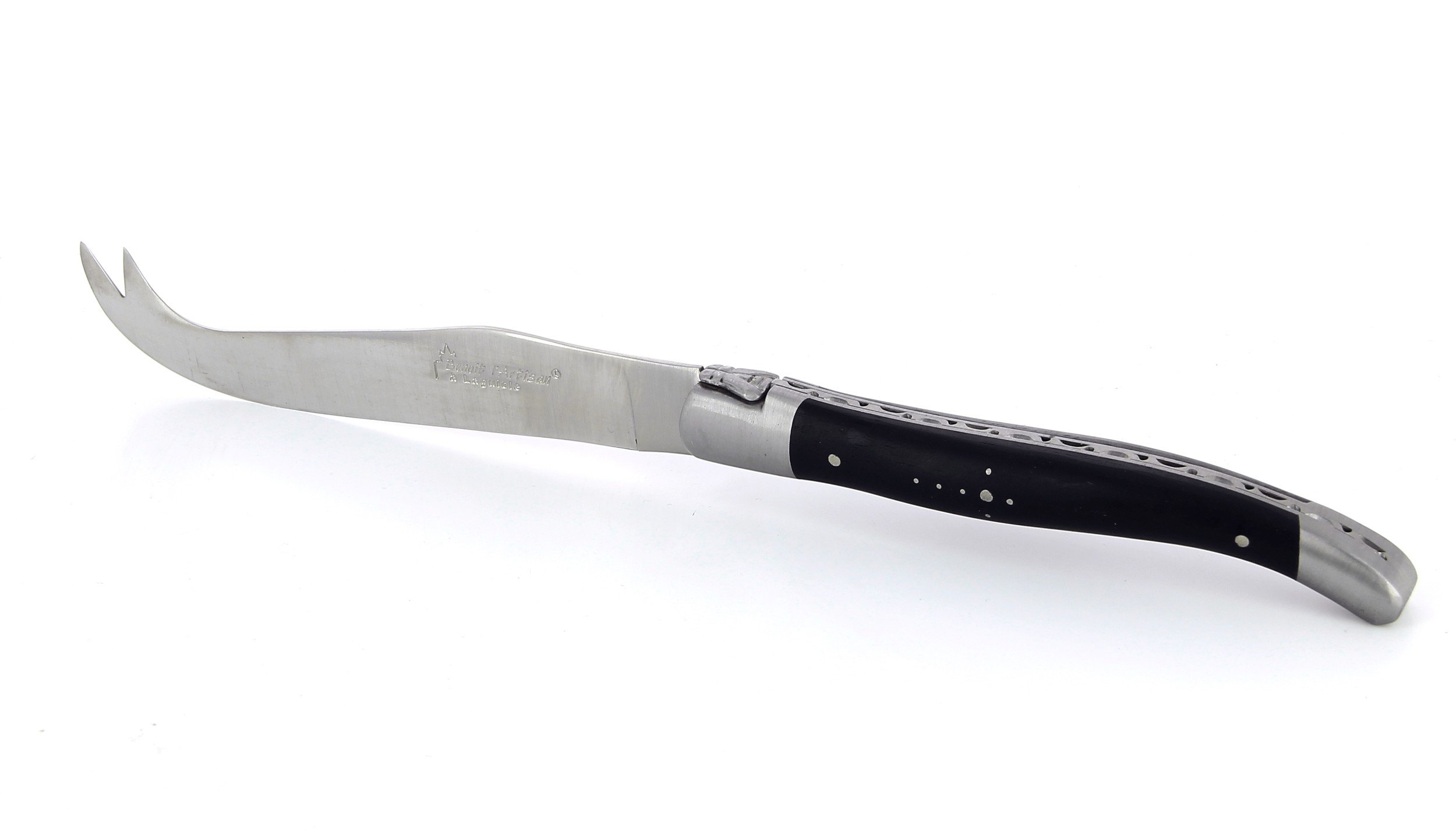 Couteau à fromage Laguiole, manche en ébène, mitres inox brossées