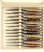 Coffret de 12 couteaux de table Laguiole, manche en bois du monde, mitres inox brossées