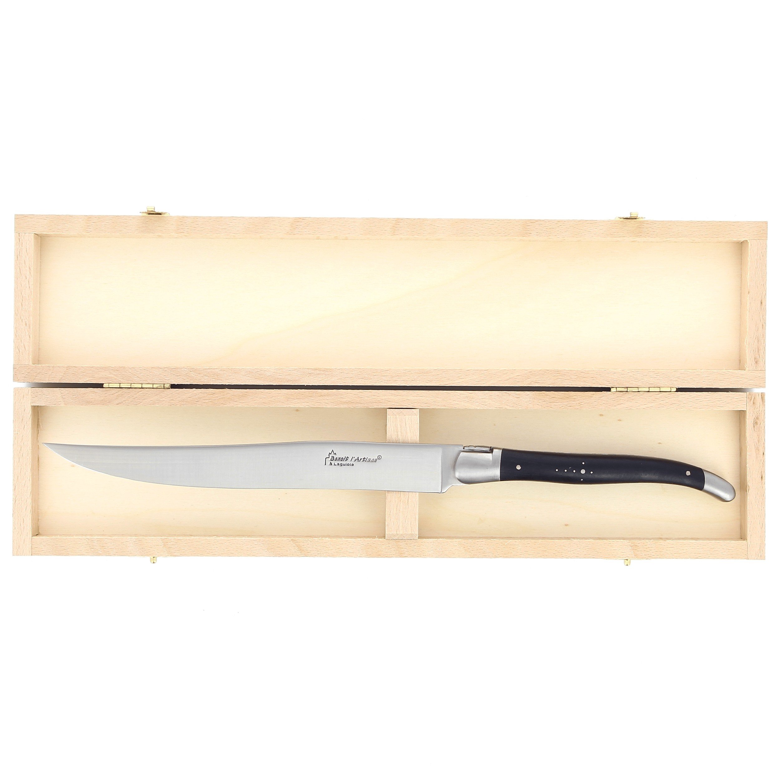 Couteau à découper Laguiole, manche en ébène, mitres inox brossées