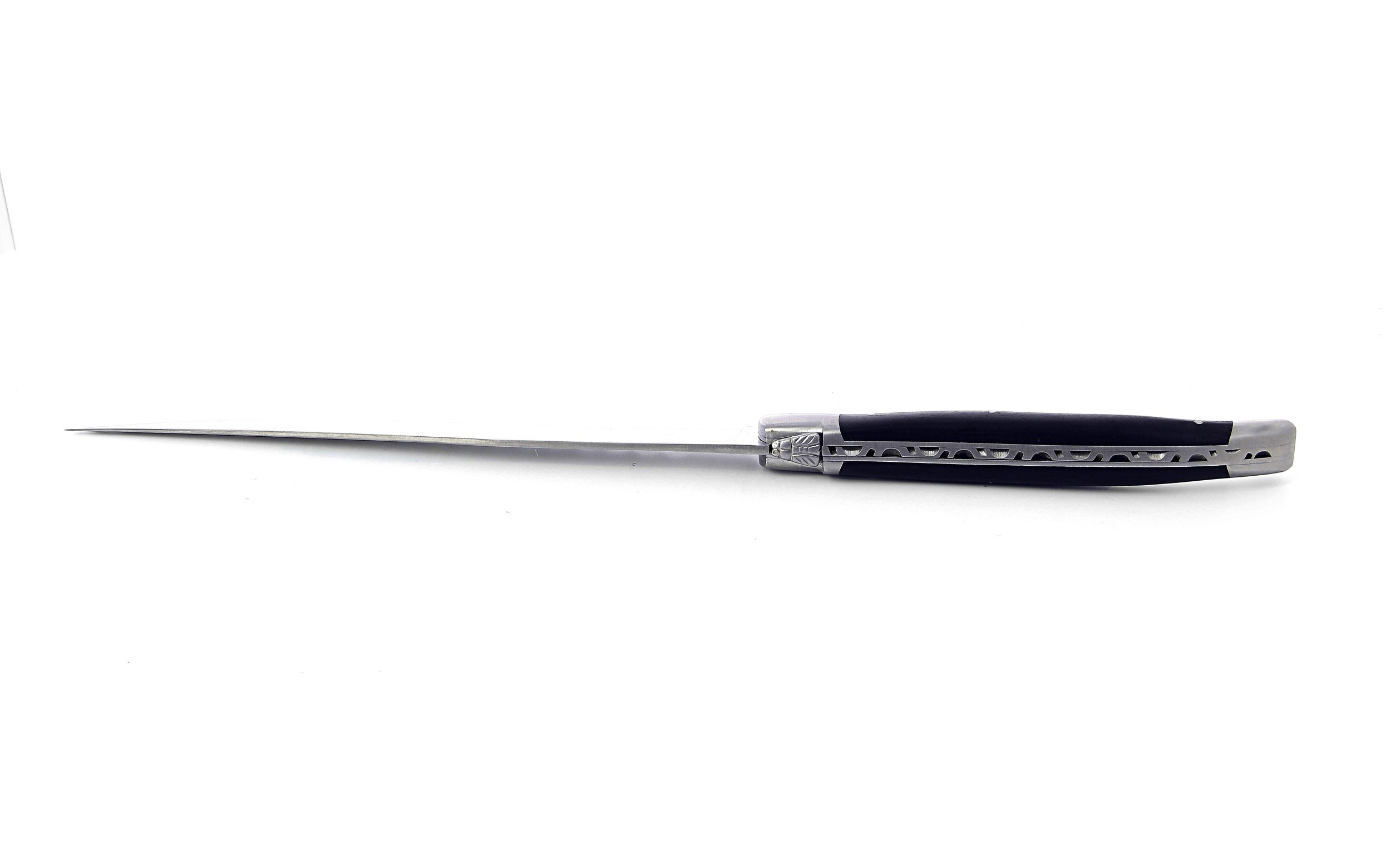 Couteau à découper Laguiole, manche en ébène, mitres inox brossées