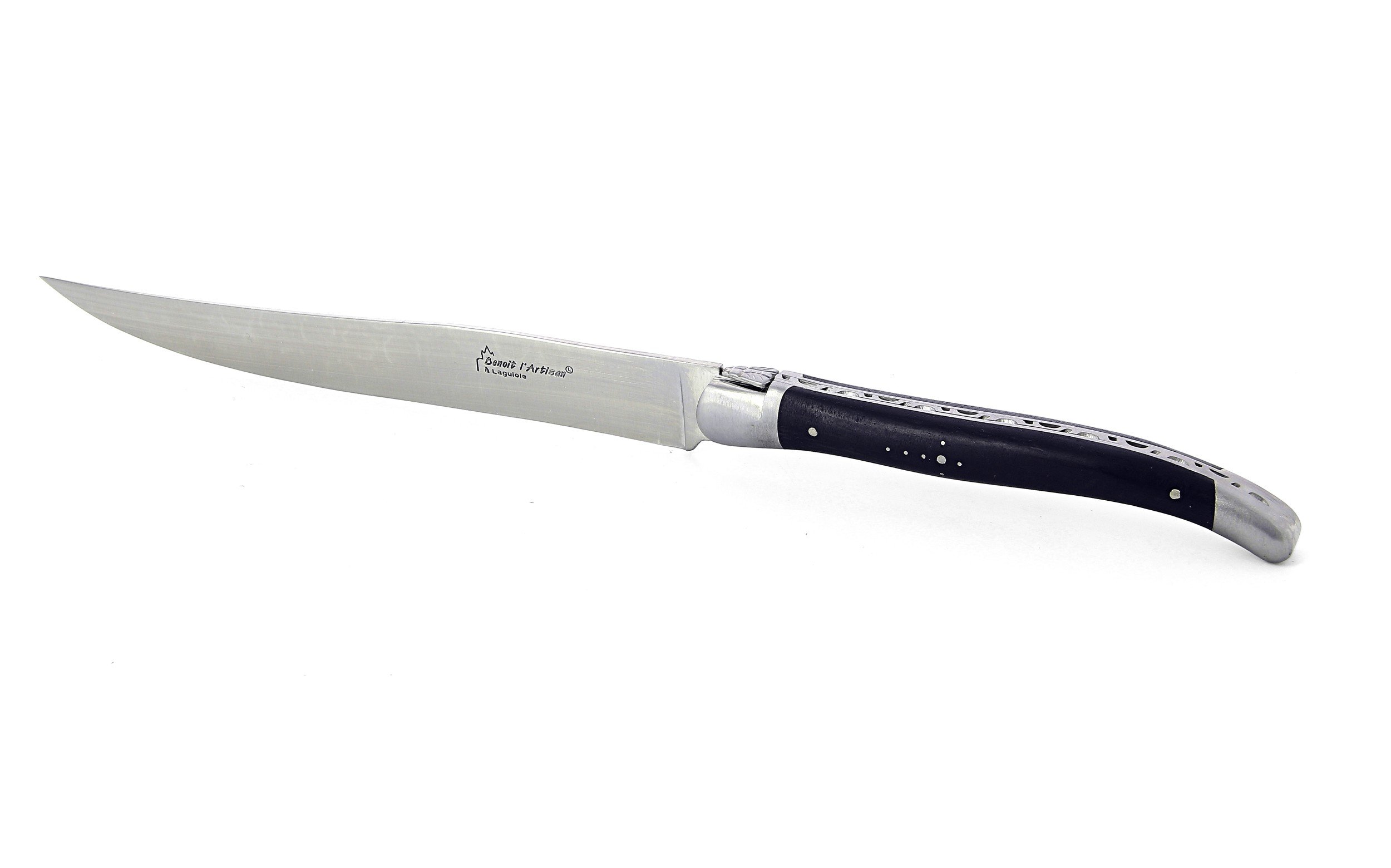 Couteau à découper Laguiole, manche en ébène, mitres inox brossées