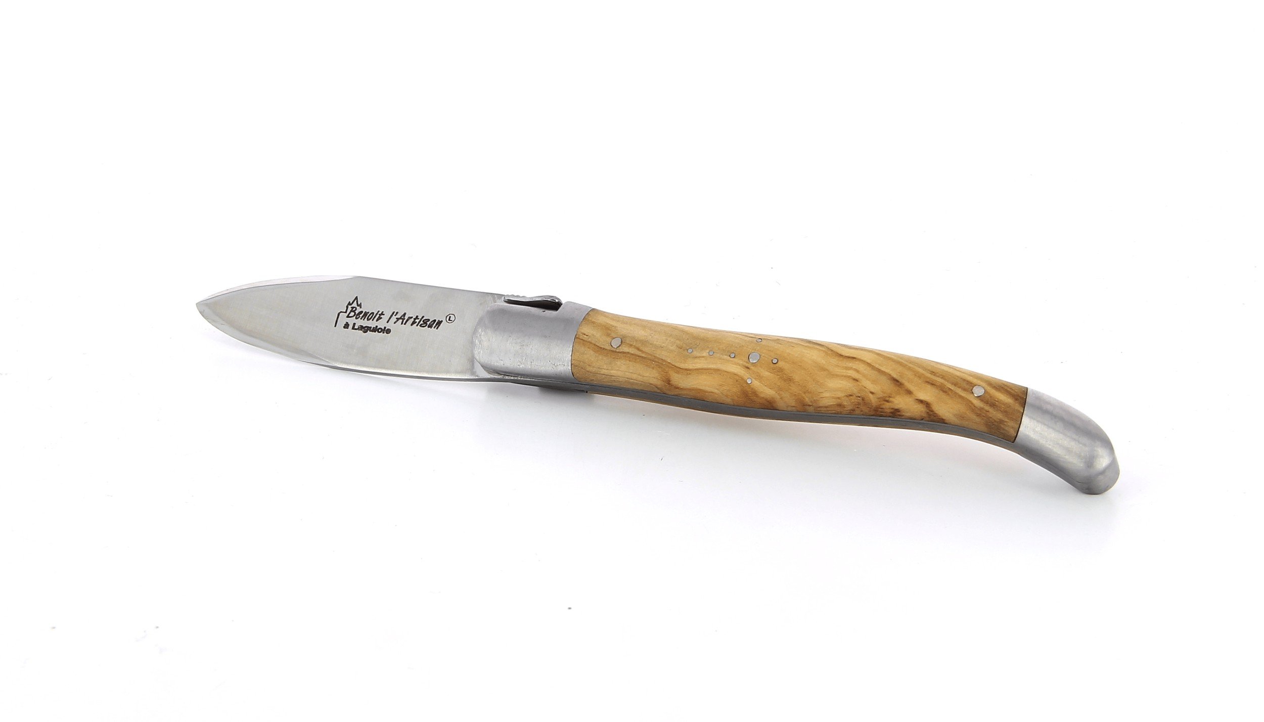 Couteau à huitre Laguiole, manche en olivier, mitres inox brossées