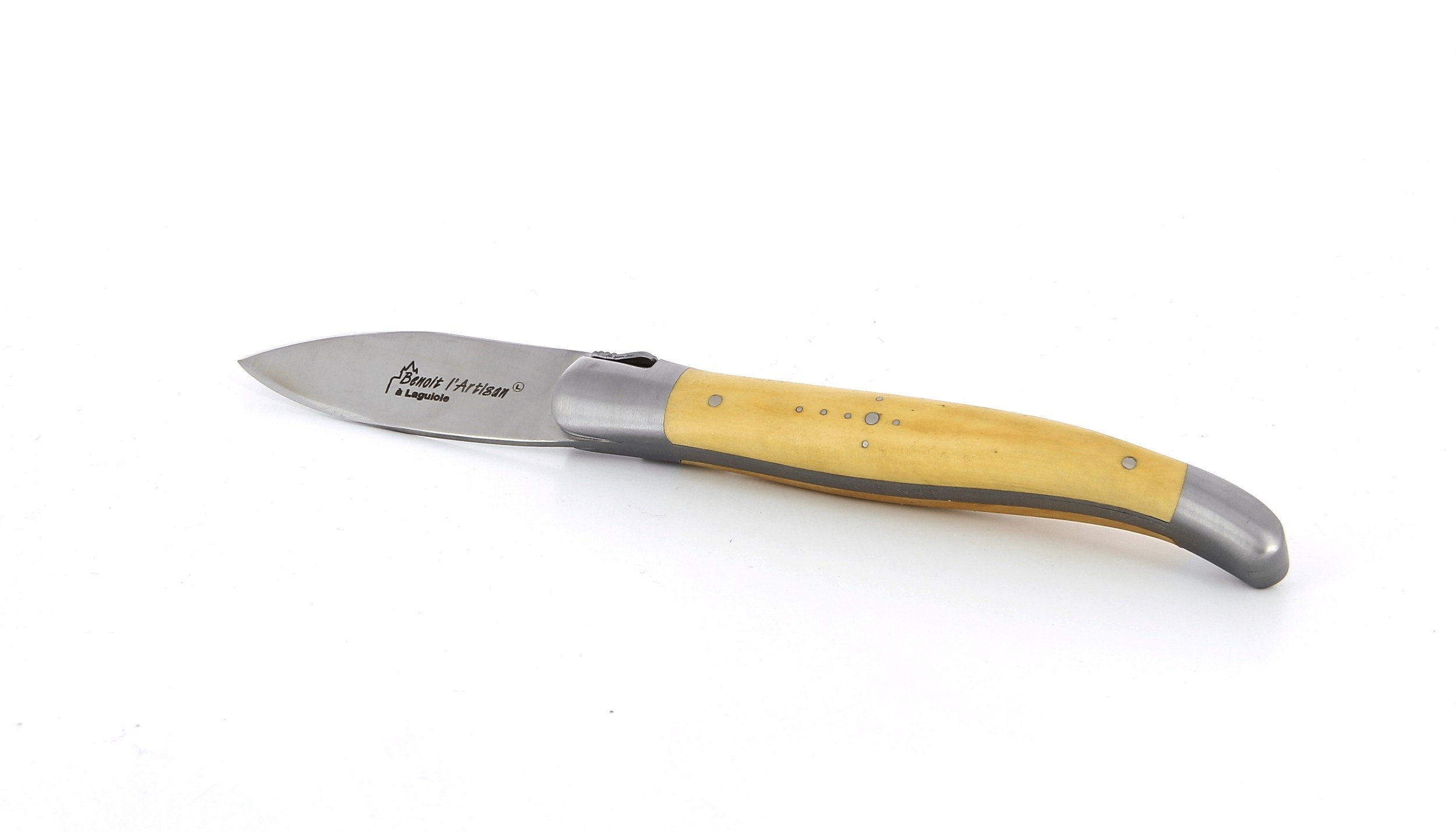 Couteau à huitre Laguiole, manche en buis, mitres inox brossées