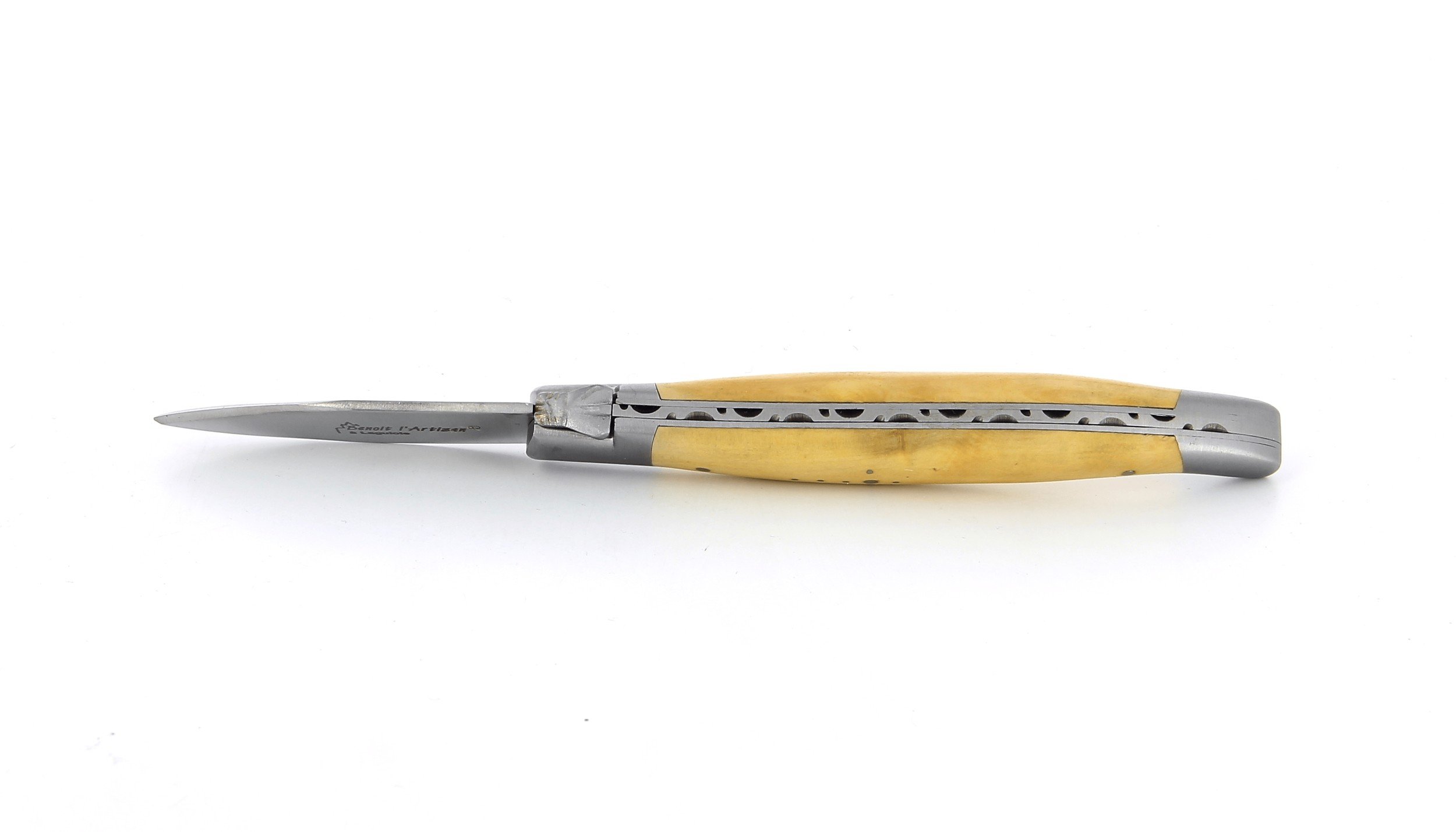 Couteau à huitre Laguiole, manche en buis, mitres inox brossées