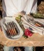 Coffret de 6 couteaux de table Laguiole, manche en bois du monde, mitres inox brossées