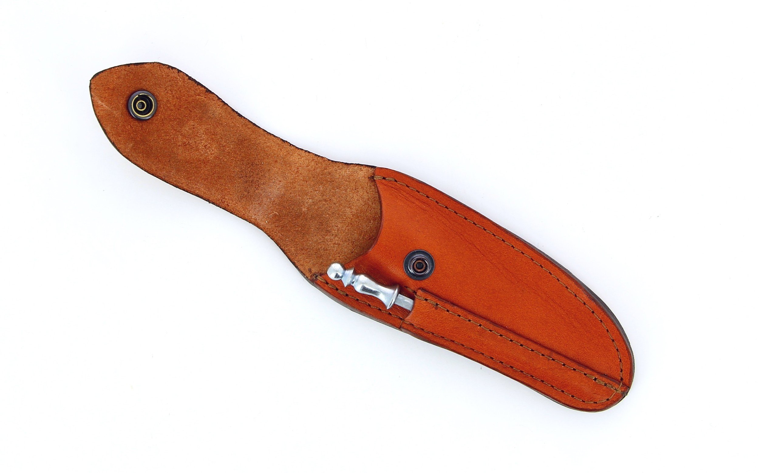 Etui en cuir marron clair avec fusil tête inox, pour couteau Laguiole avec manche de 11 cm et 12 cm