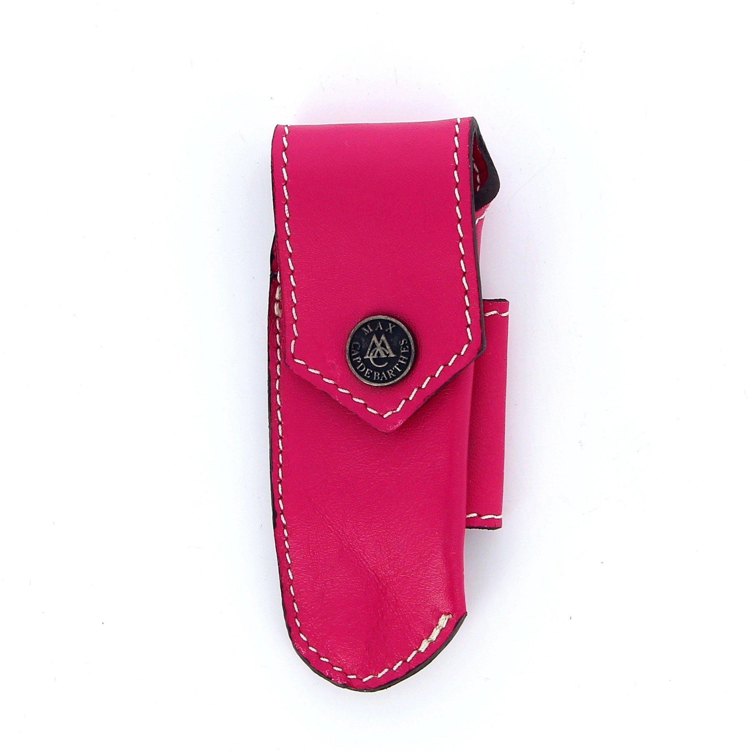 Etui en cuir doublé rouge, pour couteau Laguiole avec manche de 10 cm