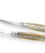Service à fromage Laguiole, manche en corne massive blonde, mitres inox polies