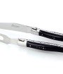 Service à fromage Laguiole, manche en corne massive noire, mitres inox polies