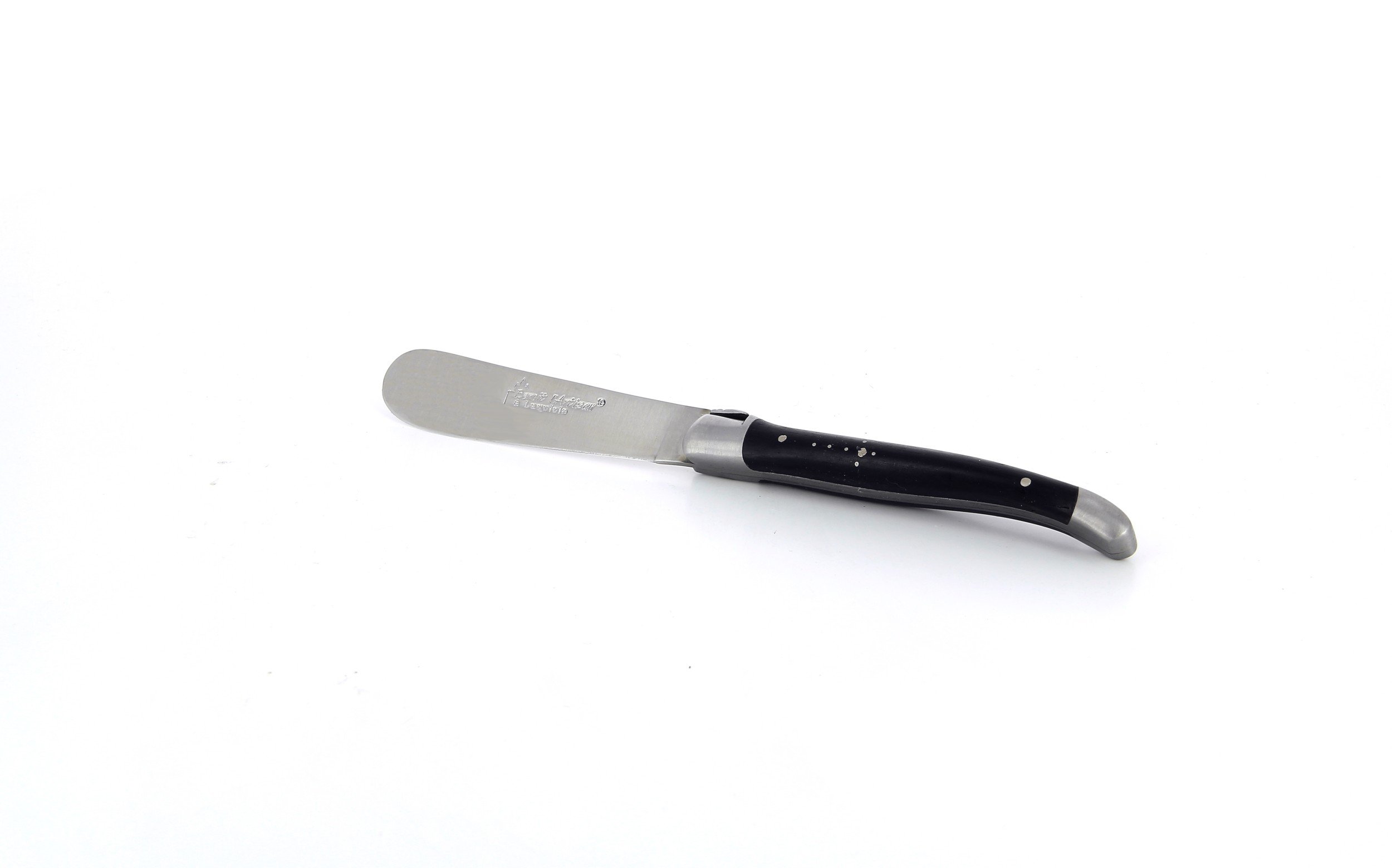 Couteau à beurre Laguiole, manche en ébène, mitres inox brossées