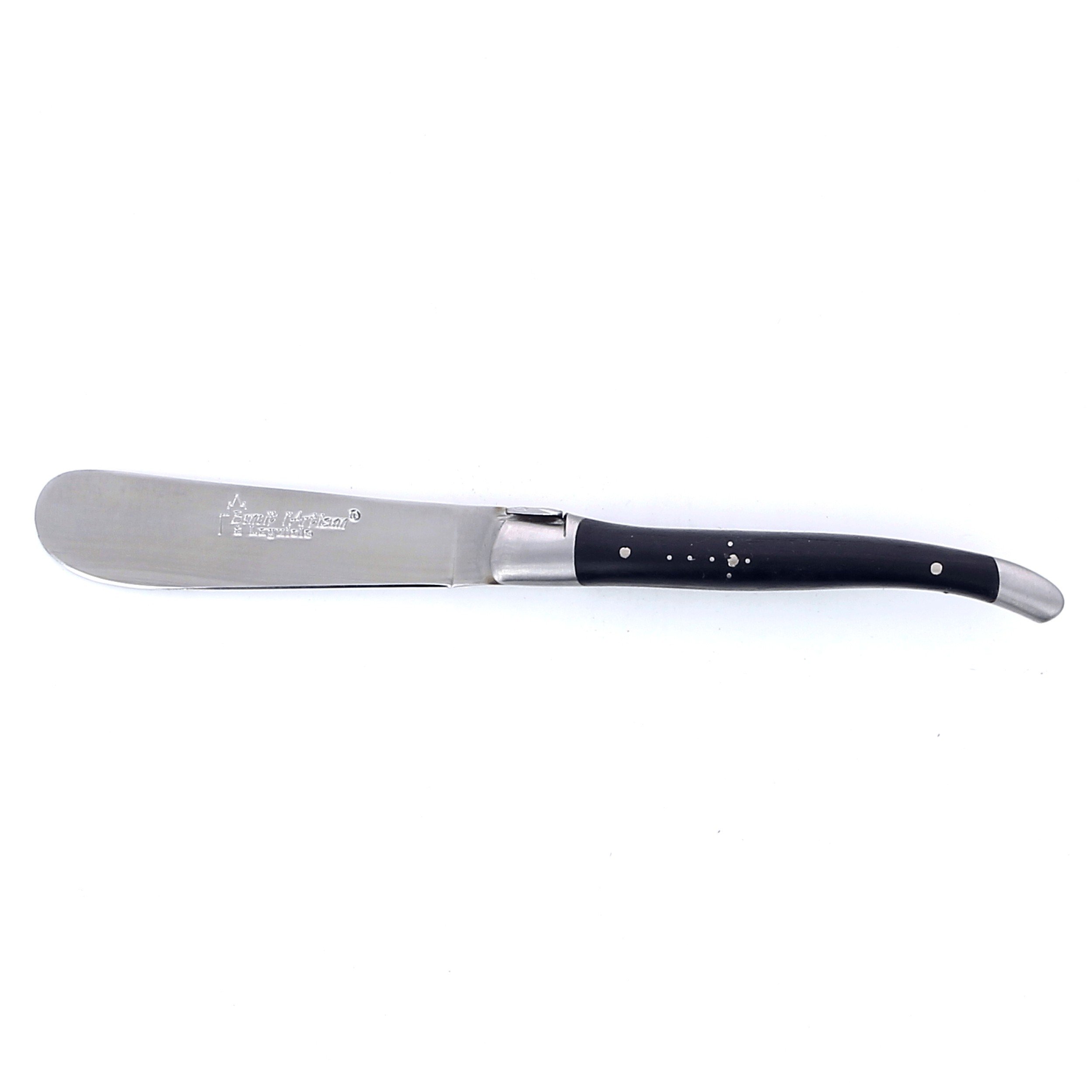 Couteau à beurre Laguiole, manche en ébène, mitres inox brossées