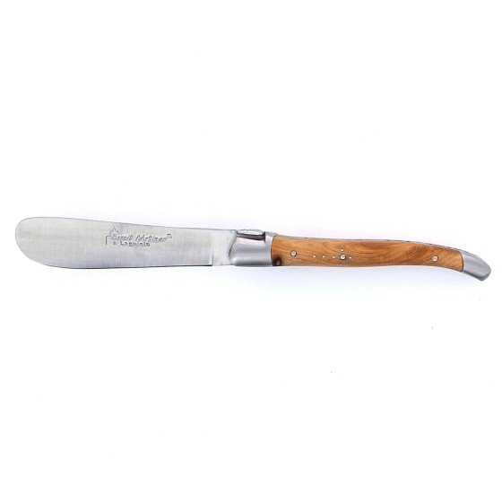 Couteau à beurre Laguiole, manche en genévrier, mitres inox brossées