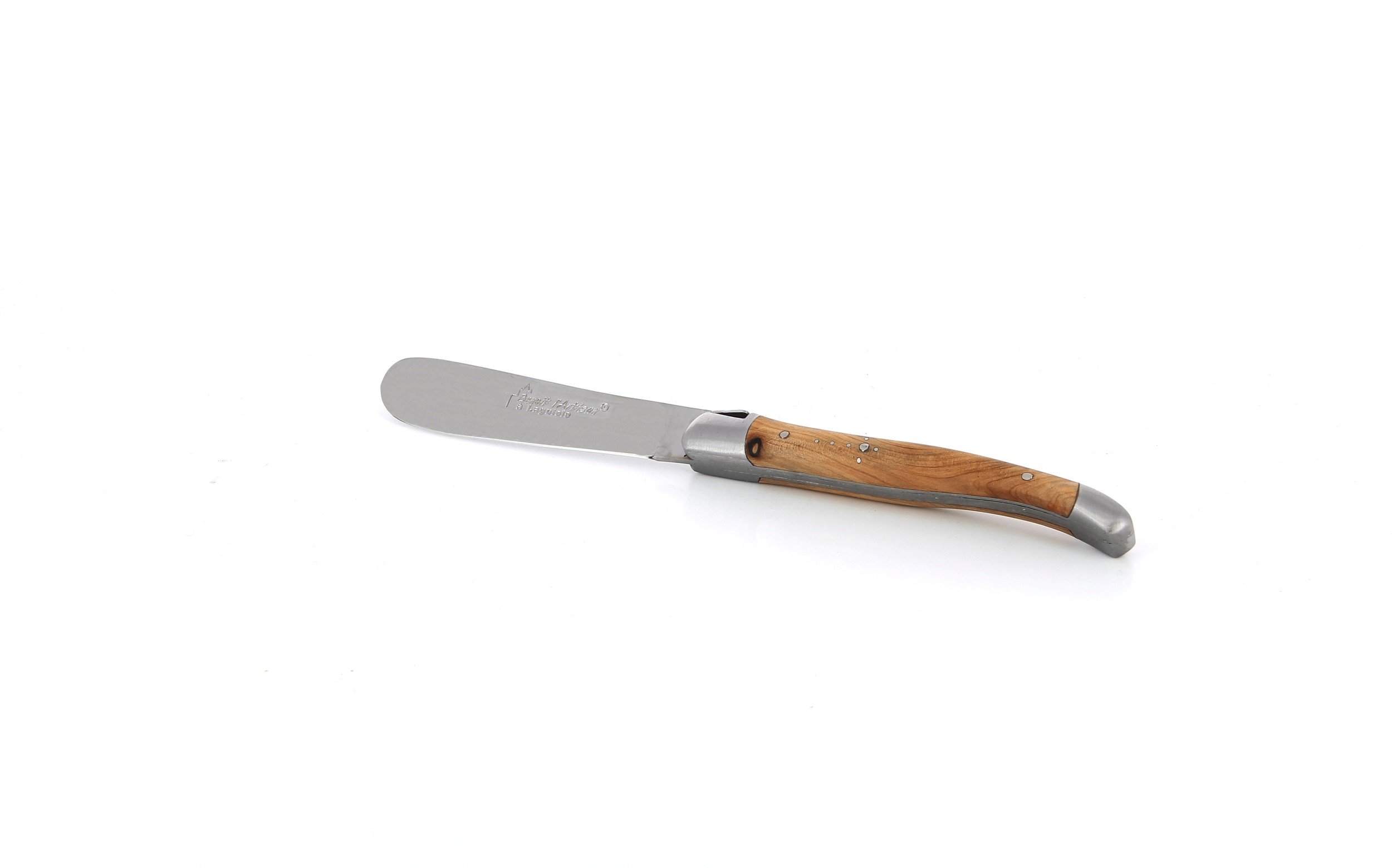 Couteau à beurre Laguiole, manche en genévrier, mitres inox brossées