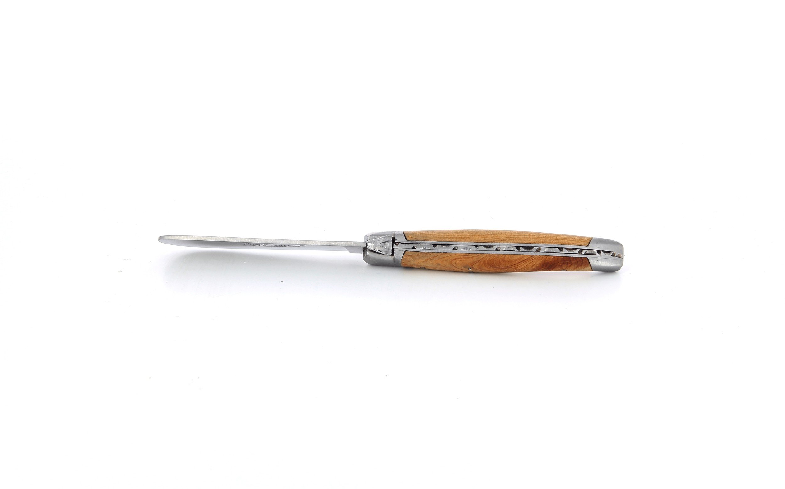 Couteau à beurre Laguiole, manche en genévrier, mitres inox brossées