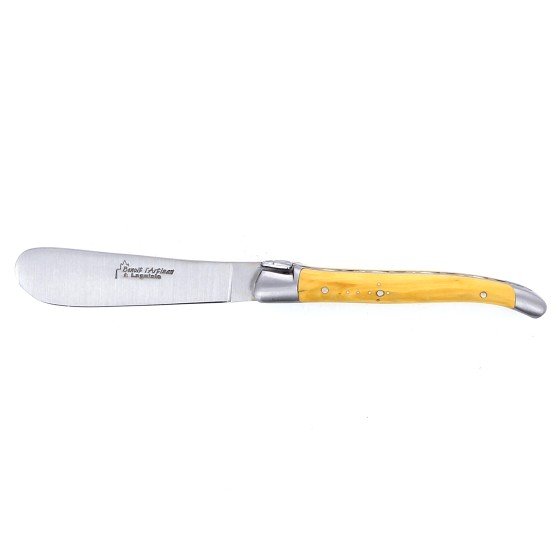 Couteau à beurre Laguiole, manche en buis, mitres inox brossées