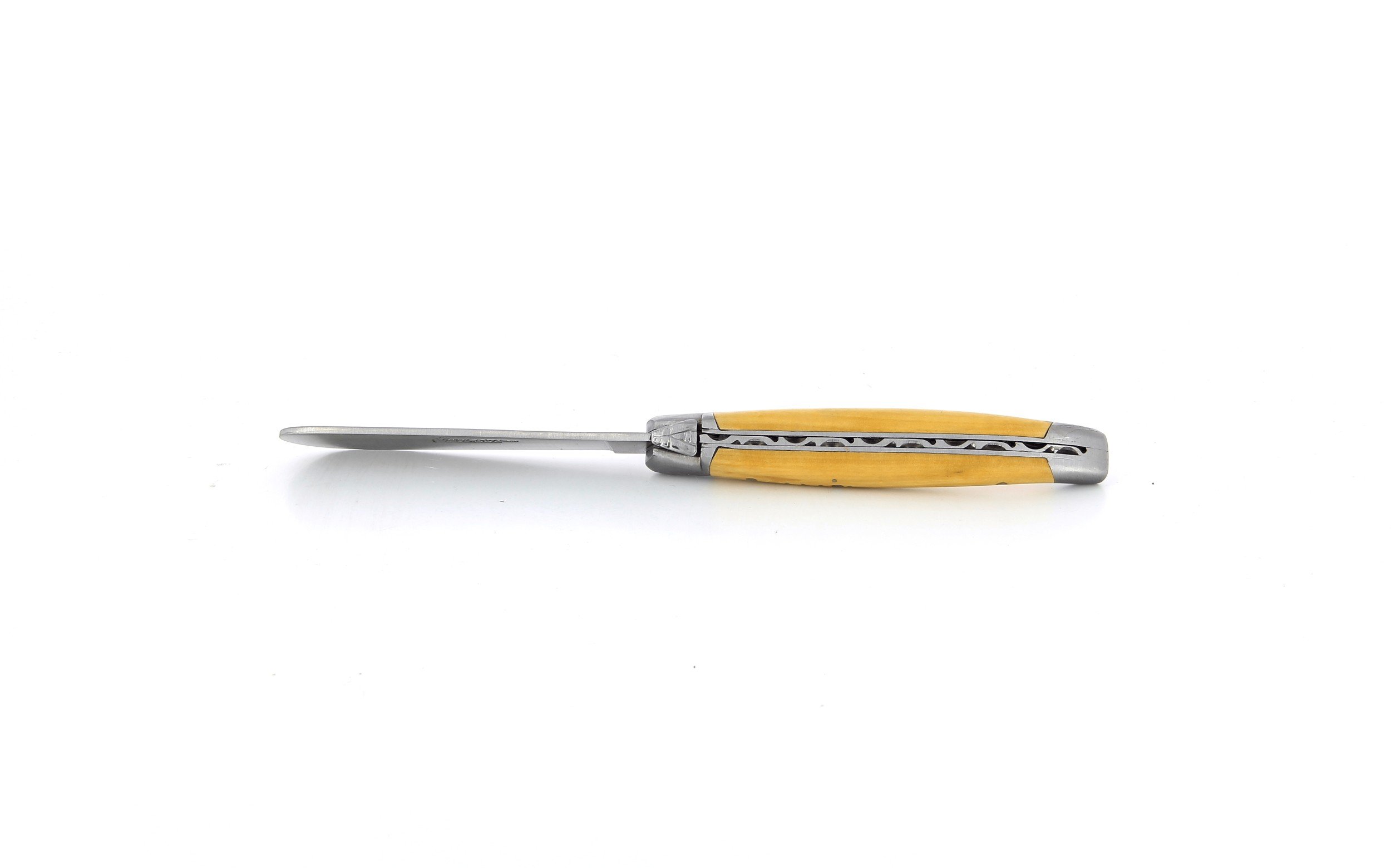 Couteau à beurre Laguiole, manche en buis, mitres inox brossées