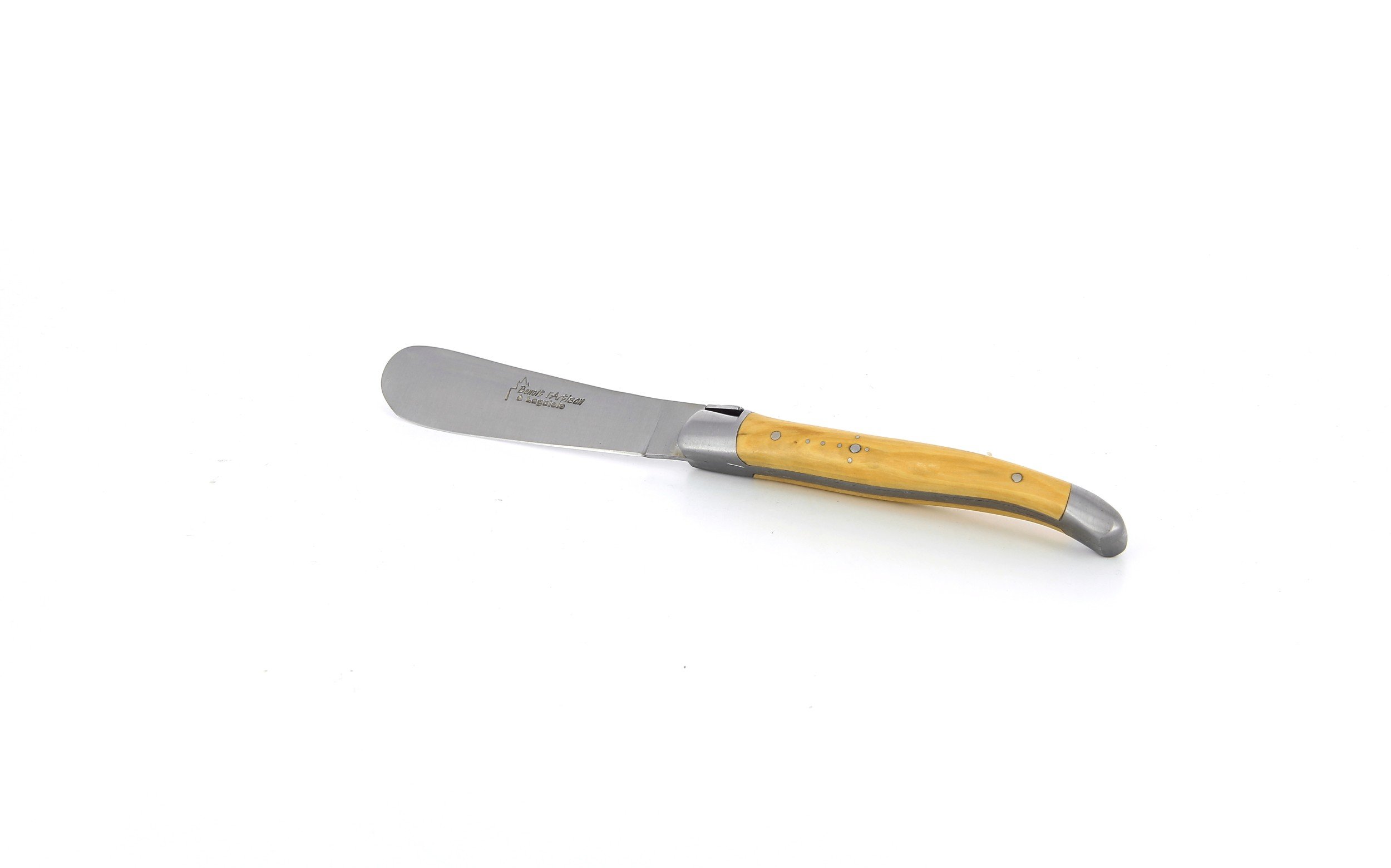 Couteau à beurre Laguiole, manche en buis, mitres inox brossées