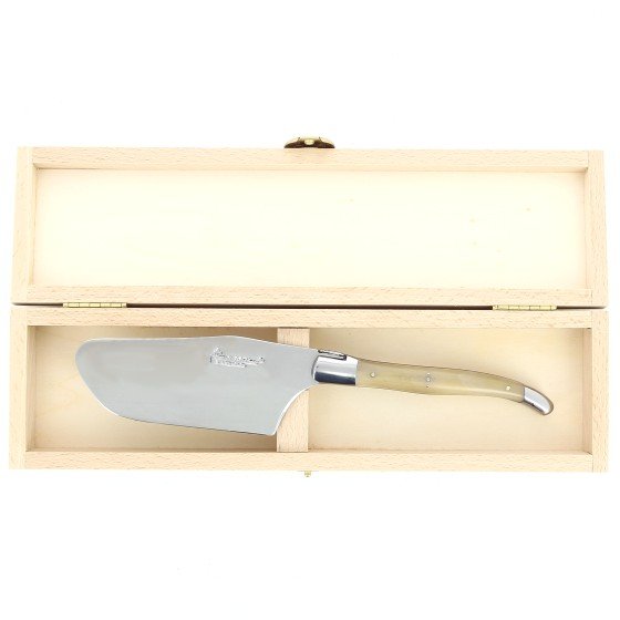 Pelle à tarte Laguiole, manche en corne massive blonde, mitres inox polies