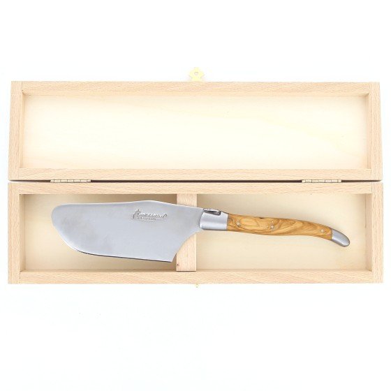Pelle à tarte de Laguiole, manche en olivier, mitres inox brossées