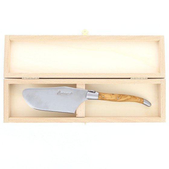 Pelle à tarte de Laguiole, manche en olivier, mitres inox brossées