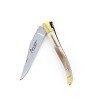 Laguiole pliant 10 cm, manche en corne massive blonde, mitres laiton