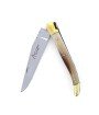 Laguiole pliant 11 cm, manche en corne massive blonde, mitres laiton