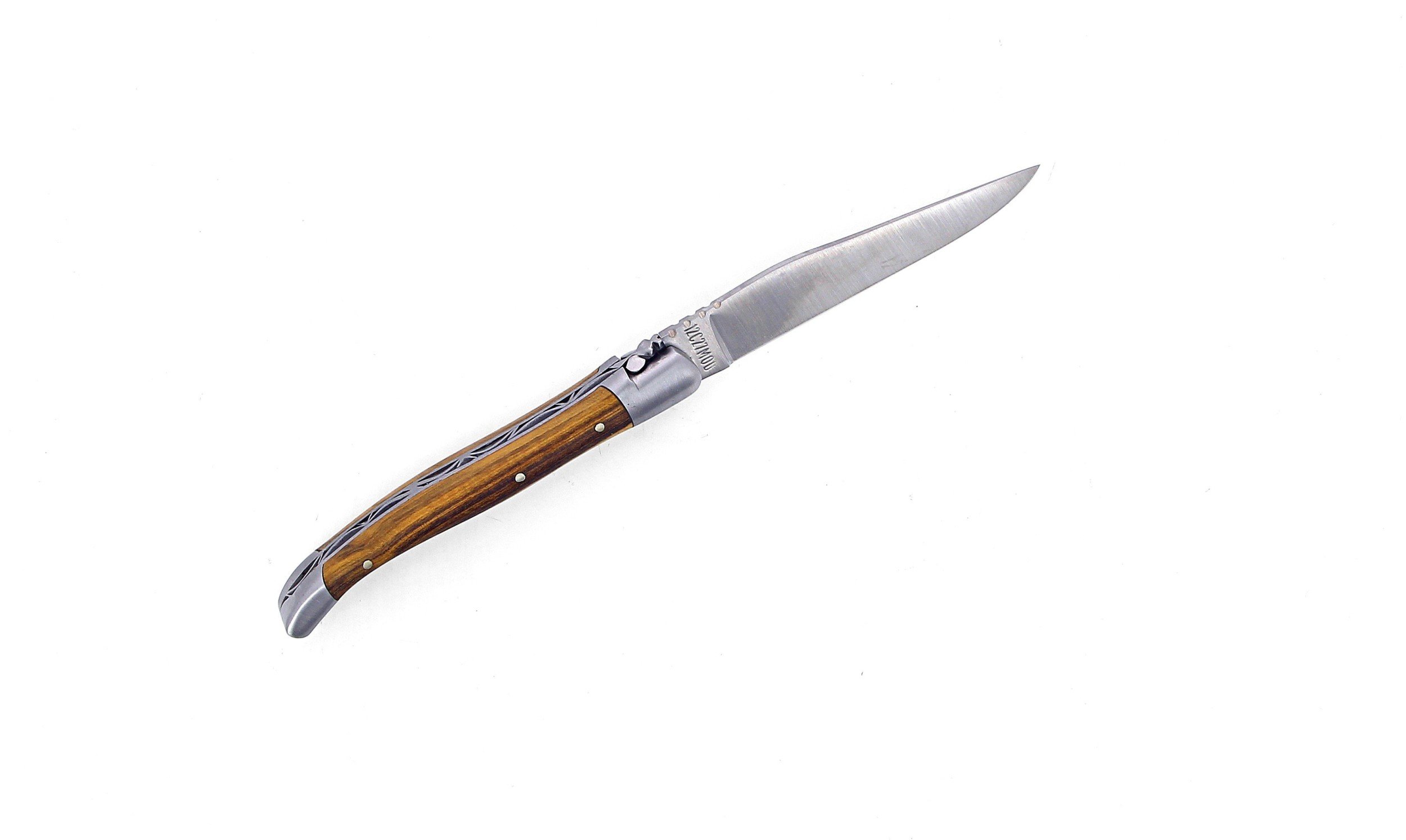 Laguiole pliant 10 cm, manche en pistachier, mitres inox brossées