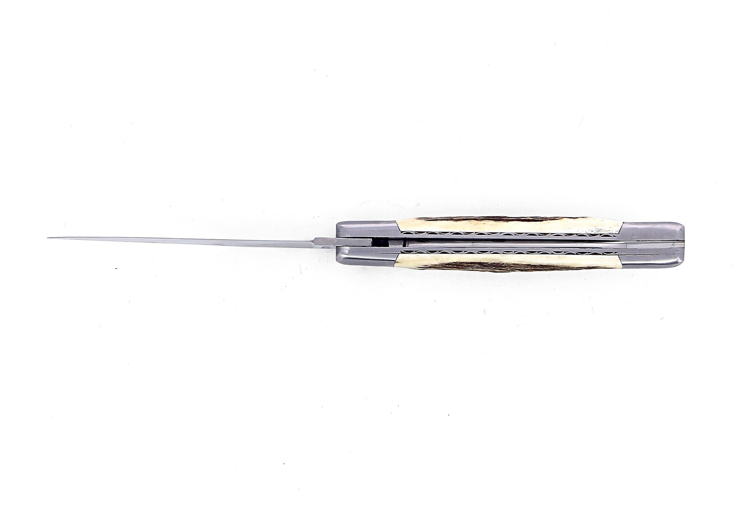 Laguiole pliant avec tire-bouchon, doubles platines, 12 cm, manche en bois de cerf, mitres inox brossées